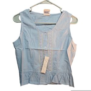 Light Blue Shirt Sleeveless Embroidered Top Size Small BOHO NWT Tank Top